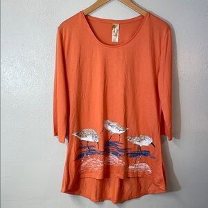 Artwear Coastal Bird Tunic 3/4 Sleeve Orange Knit Medium A Walk In The Park NWT